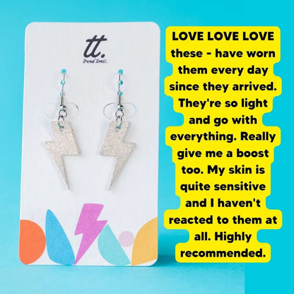 Mini Silver Lightning Bolt Earrings | Glitter Cork Jewellery