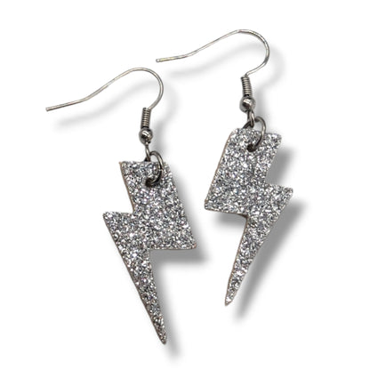 Mini Silver Glitter Lightning Bolt Earrings | Cork Statement Jewellery