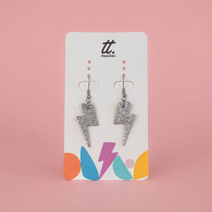 Mini Silver Glitter Lightning Bolt Earrings | Cork Statement Jewellery