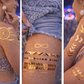 Minimal metallic temporary tattoos styled for clean and understated festival aesthetic