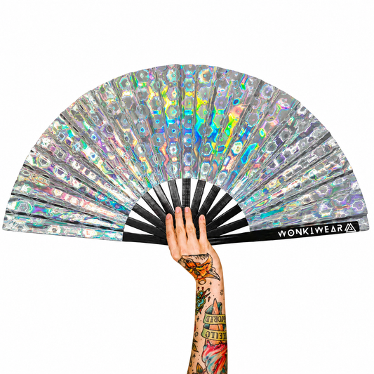 Mirror Maze XL holographic festival fan with rainbow prism reflections