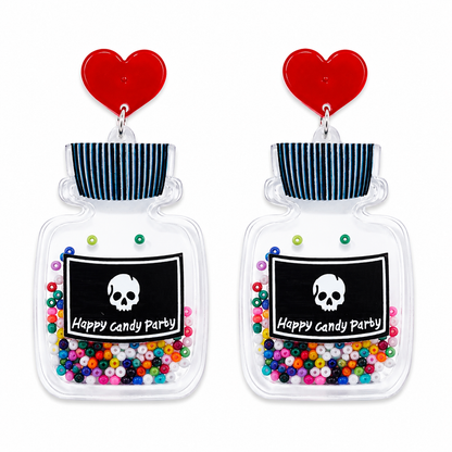 Moving Happy Candy Party bottle drop earrings with colourful shaker seed beads