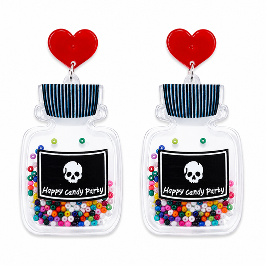 Moving Happy Candy Party bottle drop earrings with colourful shaker seed beads