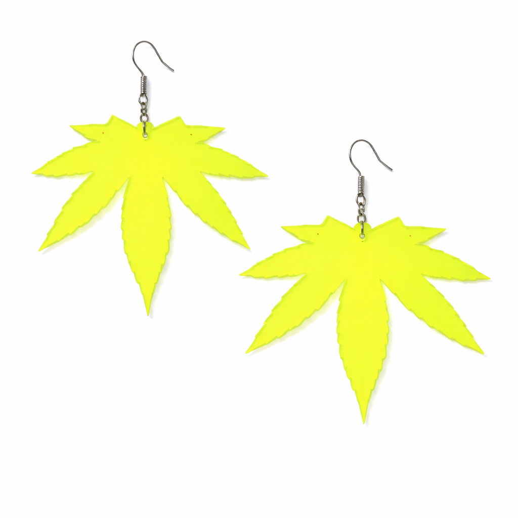 Neon leaf earrings UK bright green statement festival earrings