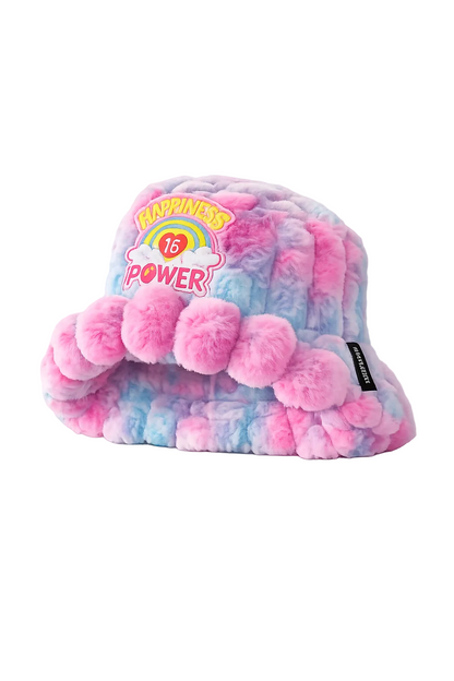 side view pastel pink blue furry bucket hat