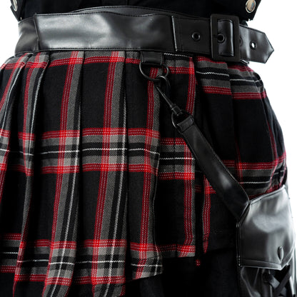 Poizen Industries Phantom Highlander black tartan skirt showing its layered red-and-black check panels.