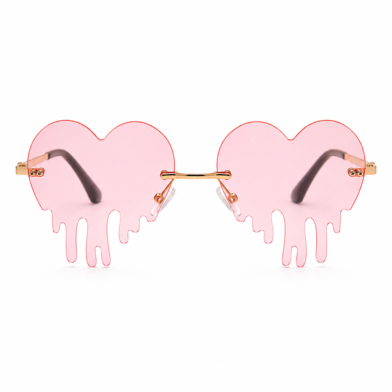 Pink dripping heart rave sunglasses angled product view