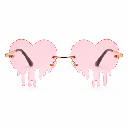 Pink dripping heart rave sunglasses angled product view