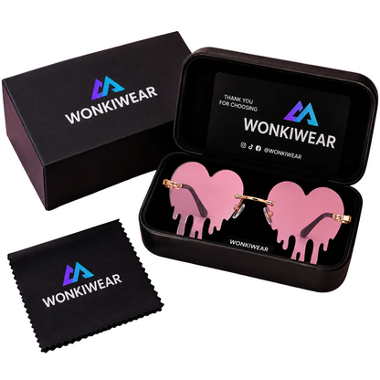 Pink dripping heart sunglasses in WonkiWear premium gift box
