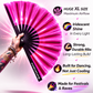 Pink iridescent festival fan features including XL size airflow durable ribs and holographic shine