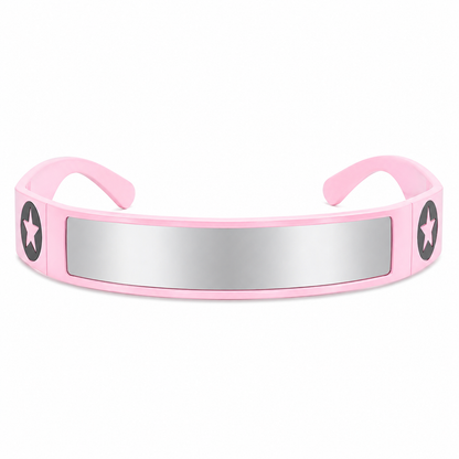 Pink futuristic star shield festival sunglasses on white background