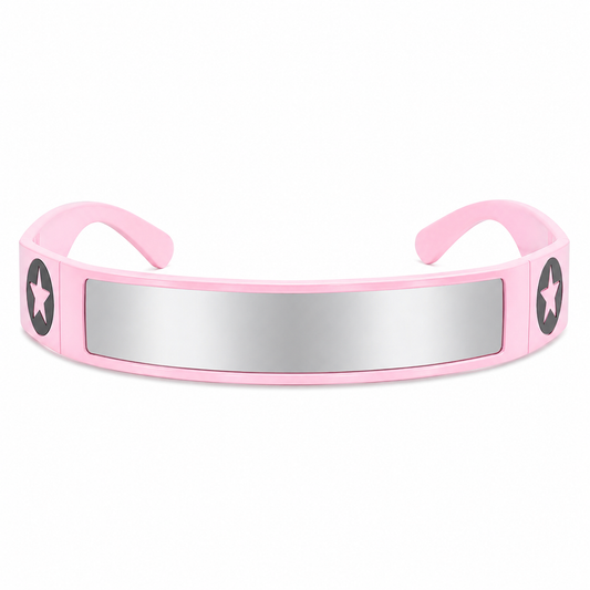 Pink futuristic star shield festival sunglasses on white background