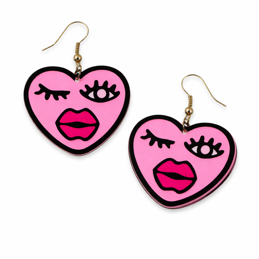 Pink heart earrings UK cute face design festival drop earrings