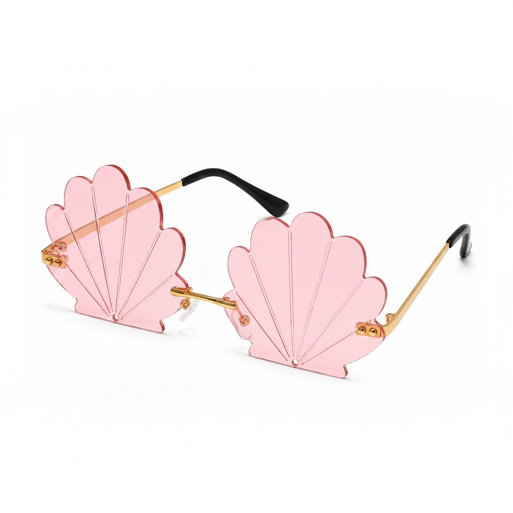 Pink mermaid shell festival sunglasses on white background