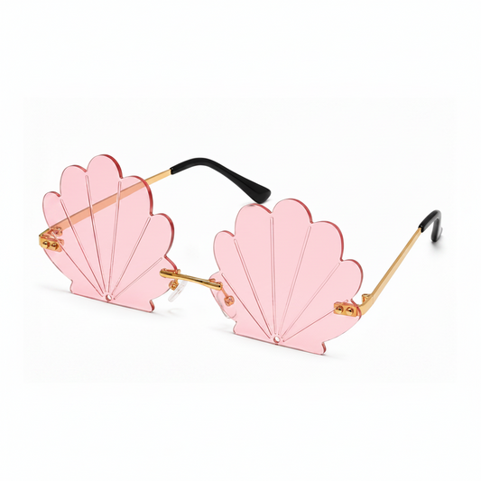 Pink mermaid shell festival sunglasses on white background