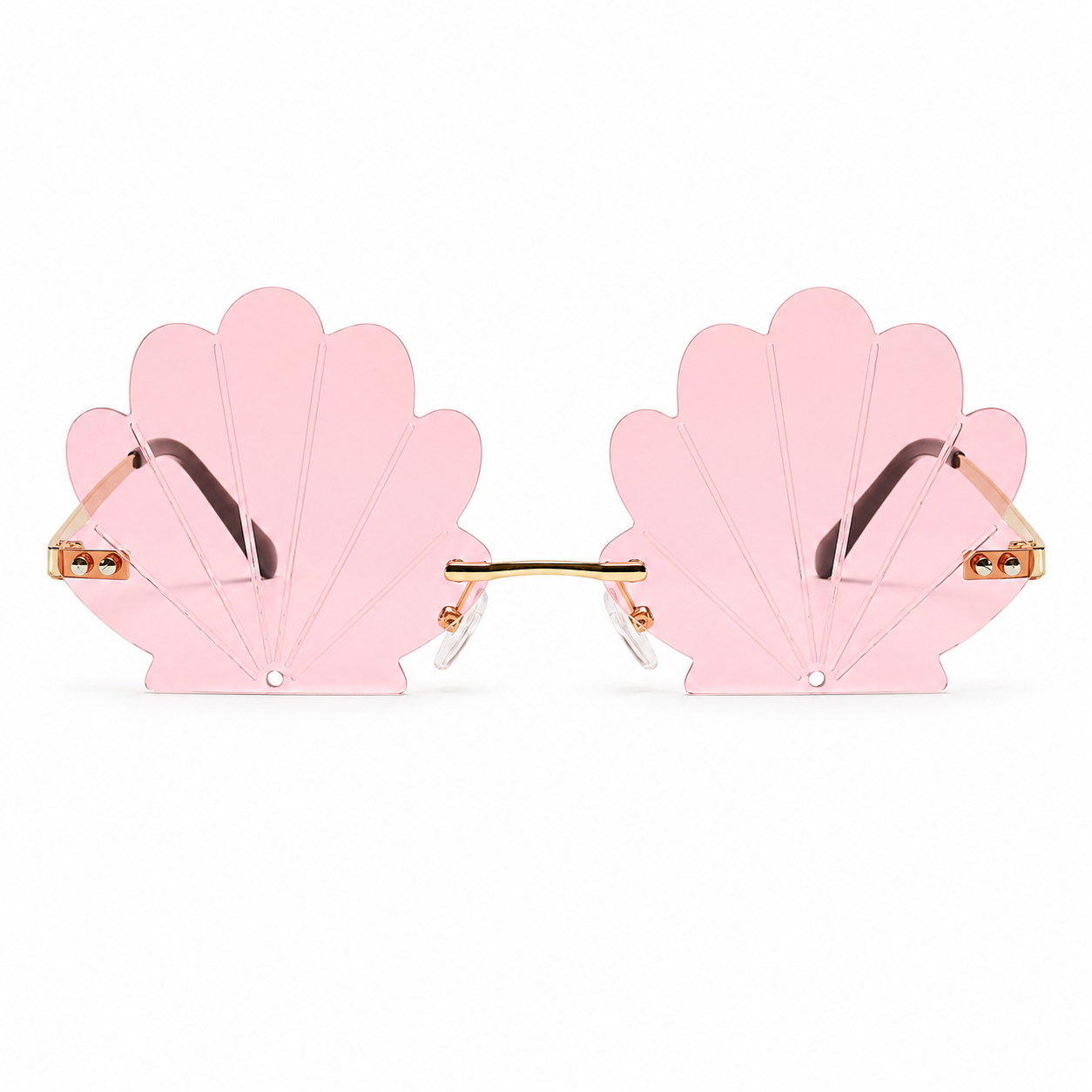 Front view of pink mermaid shell statement sunglasses