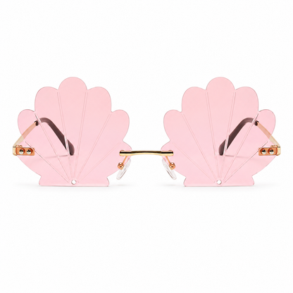 Front view of pink mermaid shell statement sunglasses