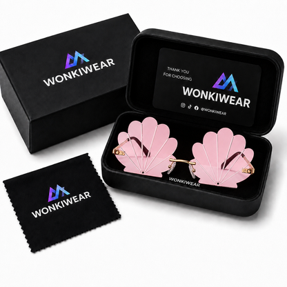 Pink mermaid shell sunglasses in WonkiWear premium gift box