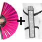 Pink Mirage rave fan with silver glitter holster metallic festival fan accessory bundle