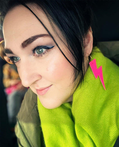 Neon Pink Lightning Bolt Hoop Earrings | Cork Statement Jewellery
