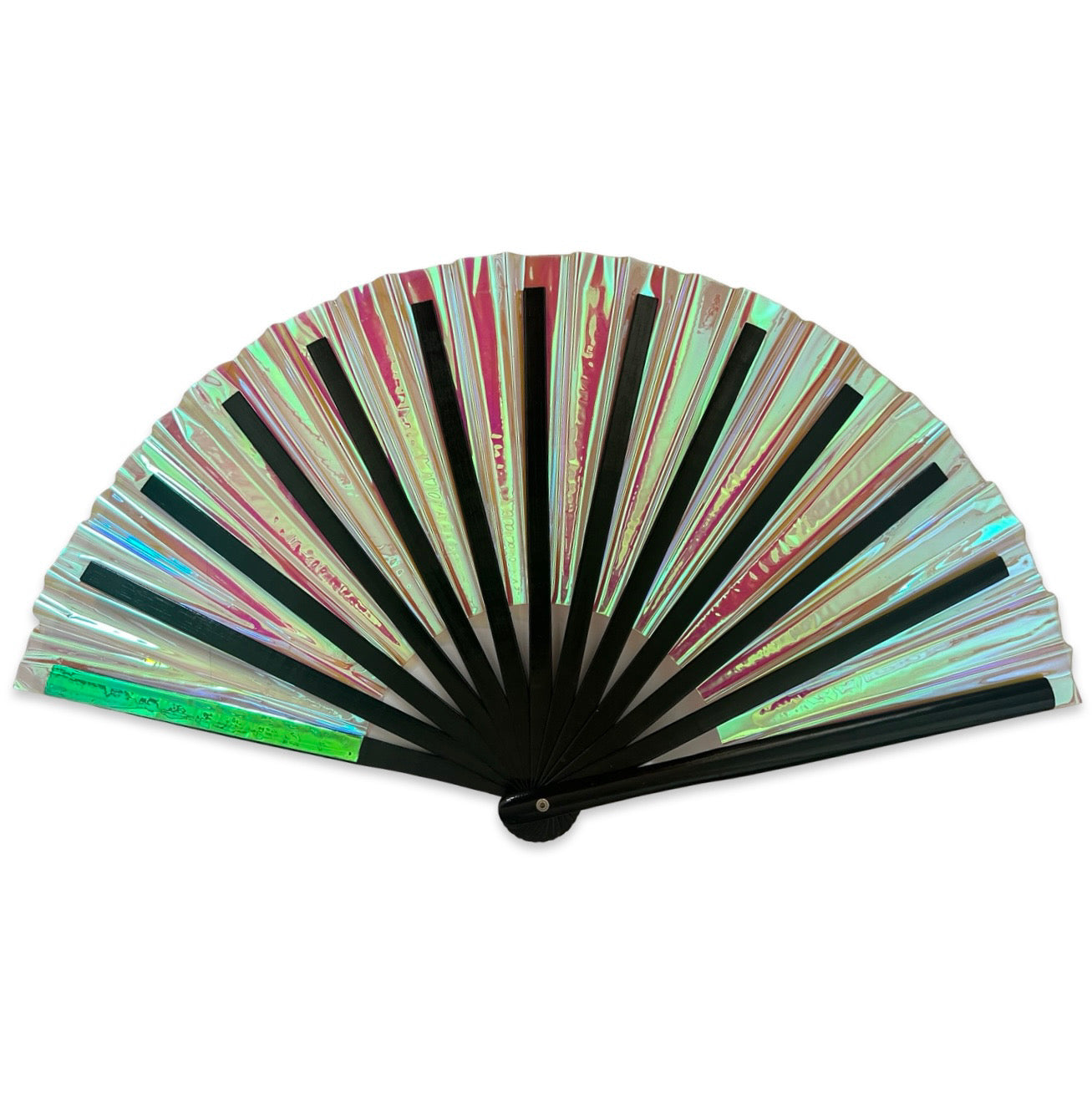 Pixie Dust rave fan showing reverse side festival fan detail