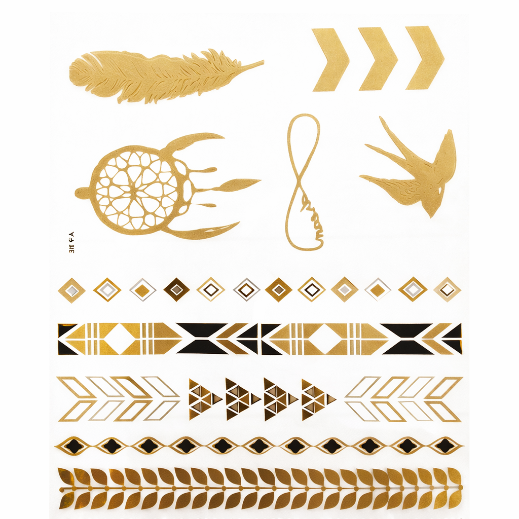 Presence temporary tattoos metallic gold silver and black for minimal festival face and body art