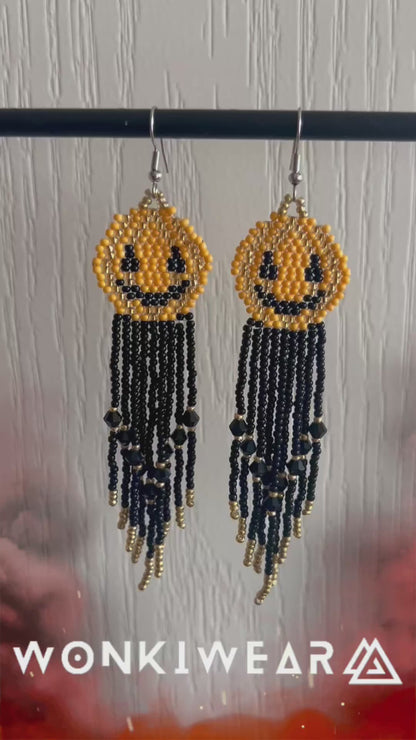 Long Beaded Pumpkin Earrings