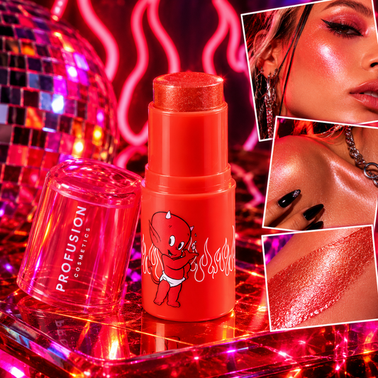 Profusion Hot Stuff Are You Hot Like Me face and body glow balm styled for rave and festival makeup