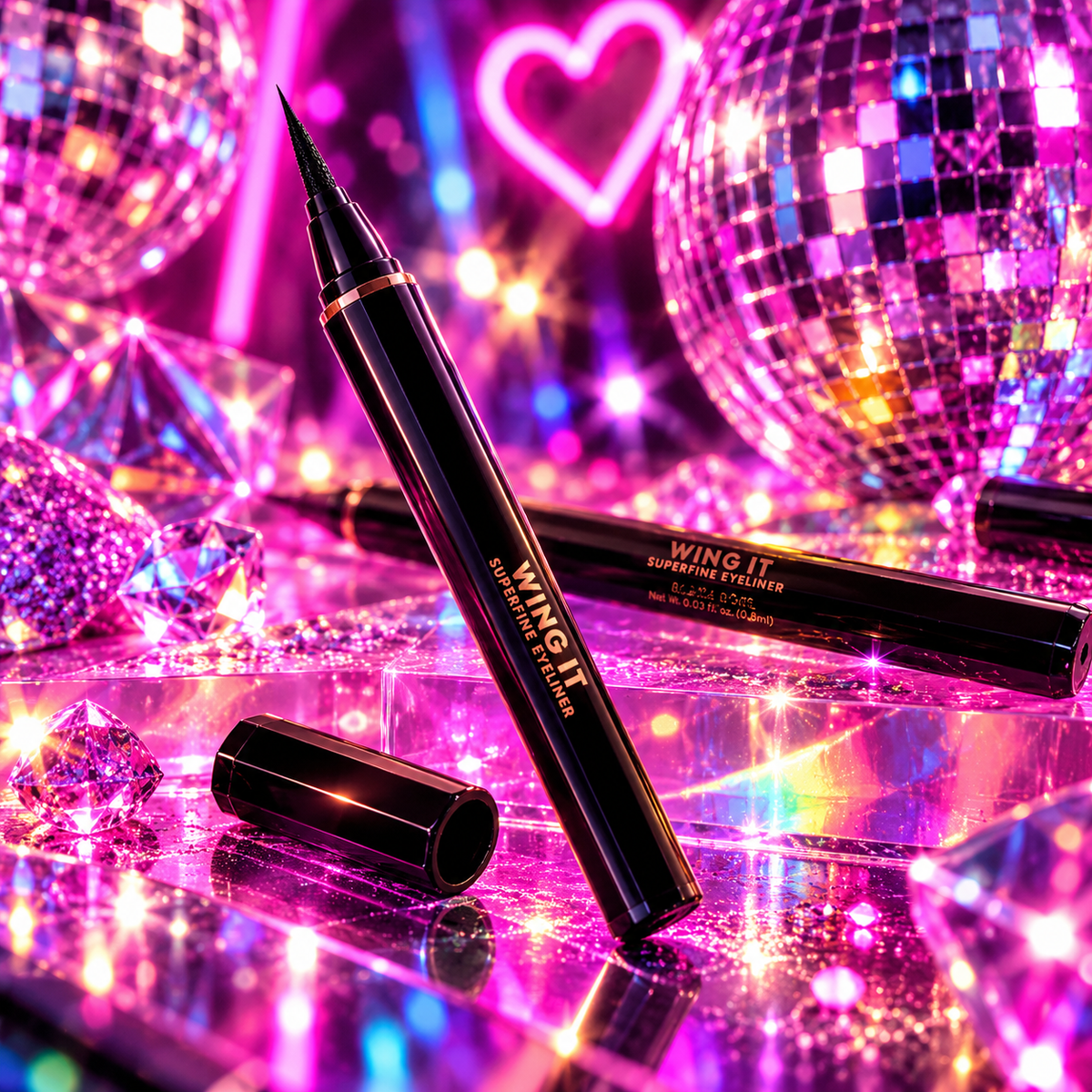 Profusion Wing It Superfine Eyeliner with precision felt tip styled in a neon rave setting