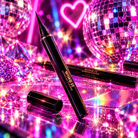 Profusion Wing It Superfine Eyeliner with precision felt tip styled in a neon rave setting