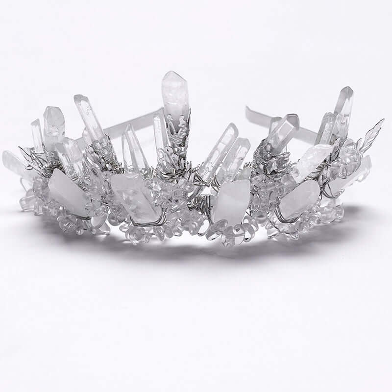Punk Rave white crystal crown headband with pointed clear crystals and silver-tone detailing.