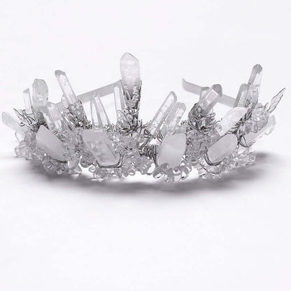 Punk Rave white crystal crown headband with pointed clear crystals and silver-tone detailing.