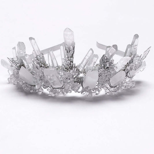 Punk Rave white crystal crown headband with pointed clear crystals and silver-tone detailing.