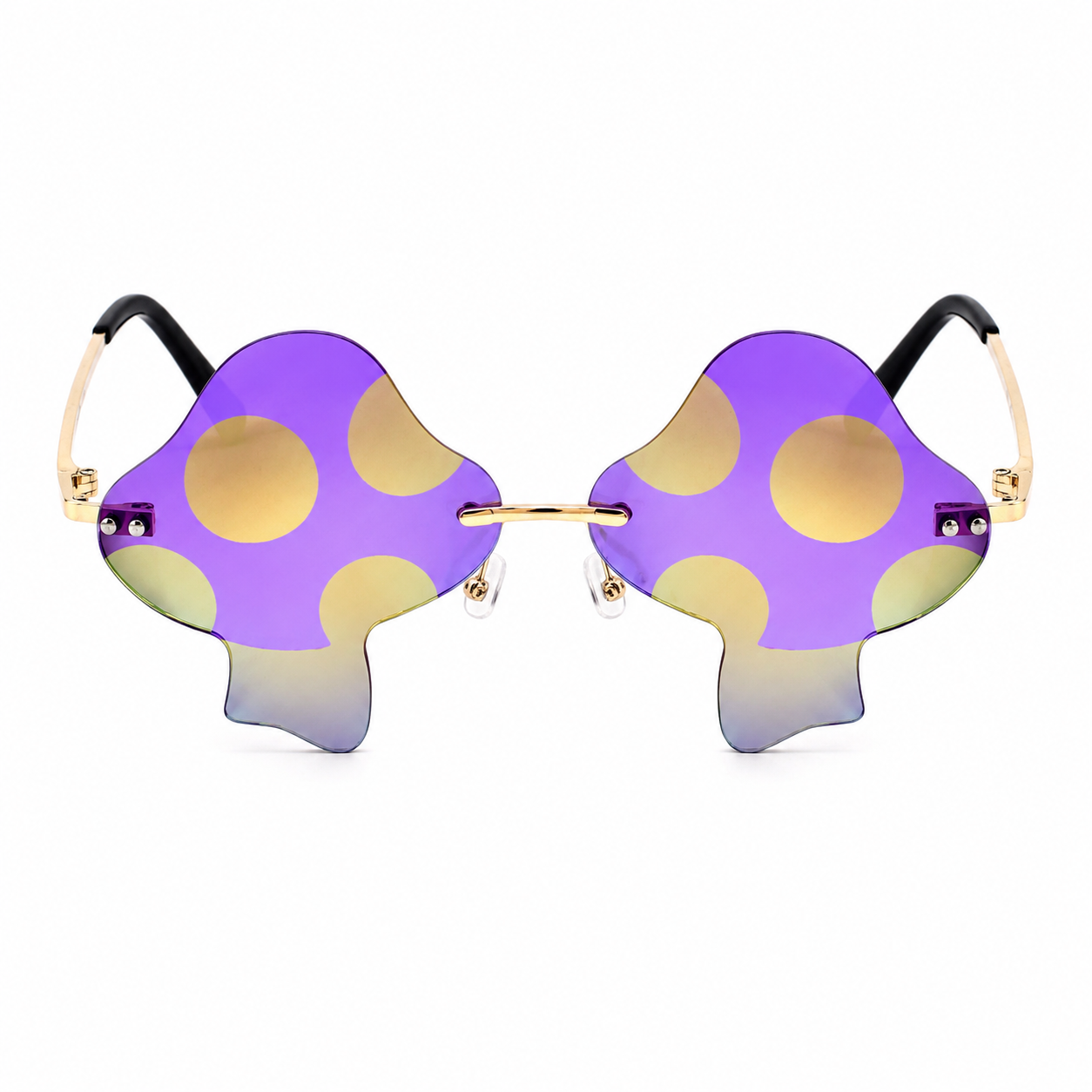 Purple mushroom shaped festival glasses angled product view