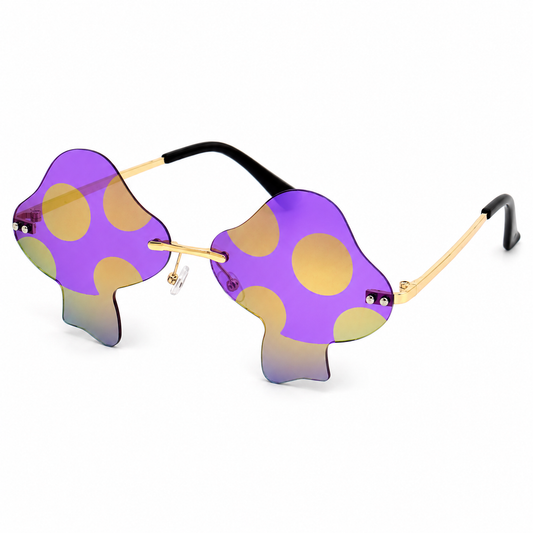 Purple mushroom shaped festival glasses front view