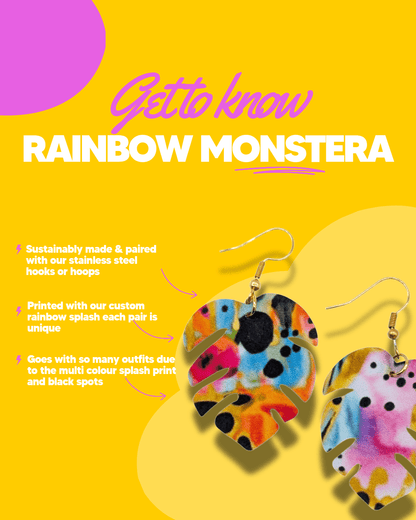 Rainbow Monstera Leaf Earrings | Colourful Statement Jewellery