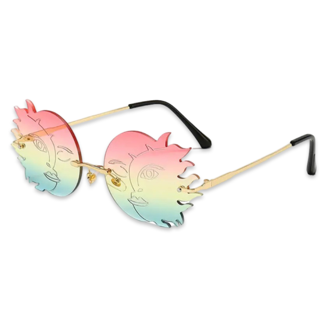 Rainbow sun moon shaped festival glasses angled product view