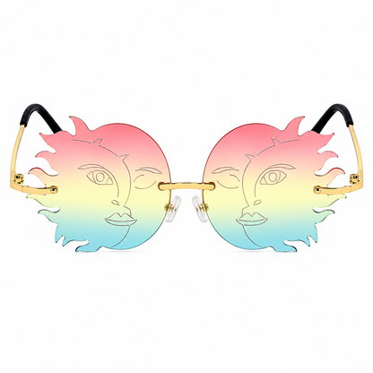 Rainbow sun moon shaped festival glasses front view