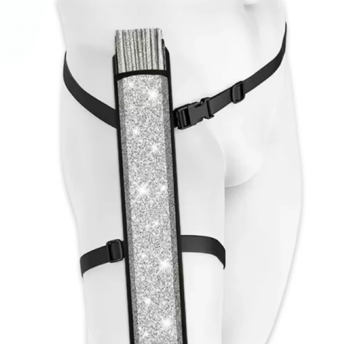 Silver glitter rave fan holster with adjustable strap for festival fan storage