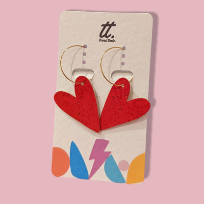 Red Cork Heart Hoop Earrings | Statement Heart Jewellery