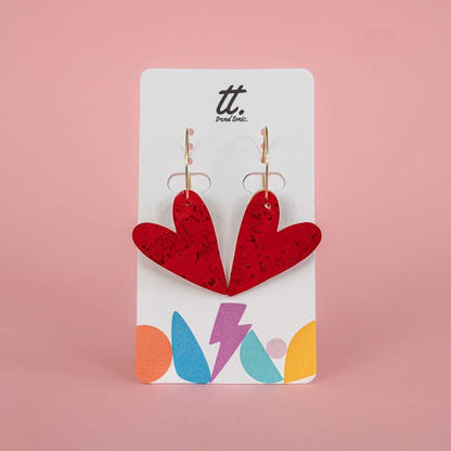 Red Cork Heart Hoop Earrings | Statement Heart Jewellery