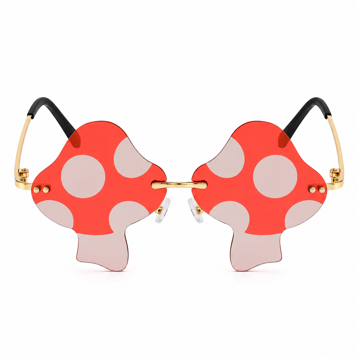 Red mushroom shaped festival glasses angled product view