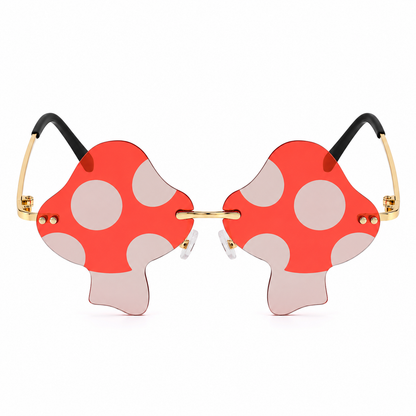 Red mushroom shaped festival glasses angled product view
