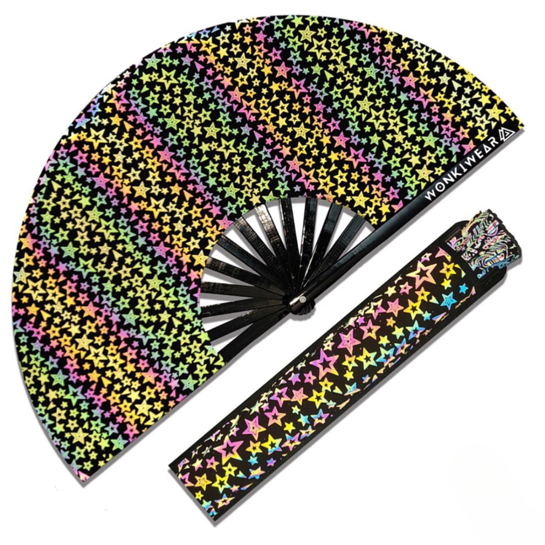 WonkiWear reflective stars festival fan with matching rave fan holster