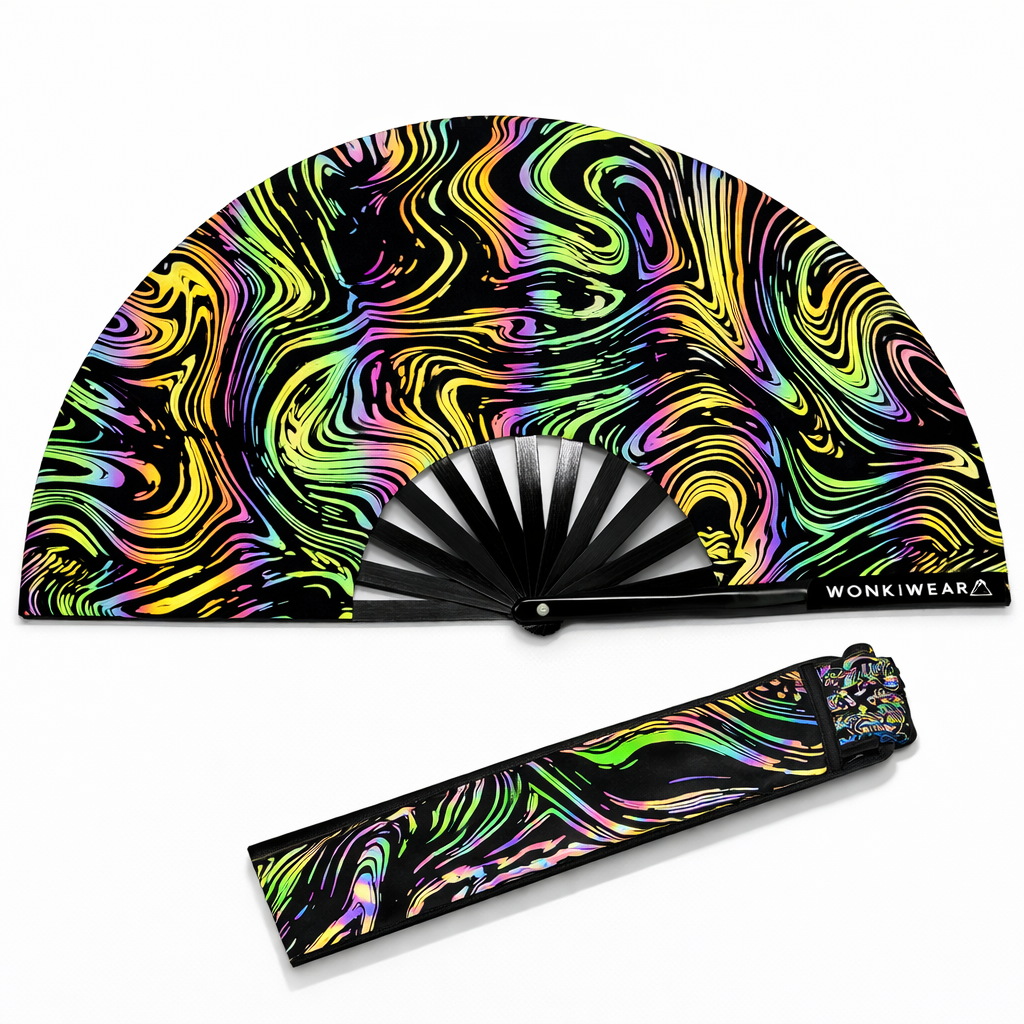 WonkiWear reflective swirl festival fan with matching wearable holster bundle