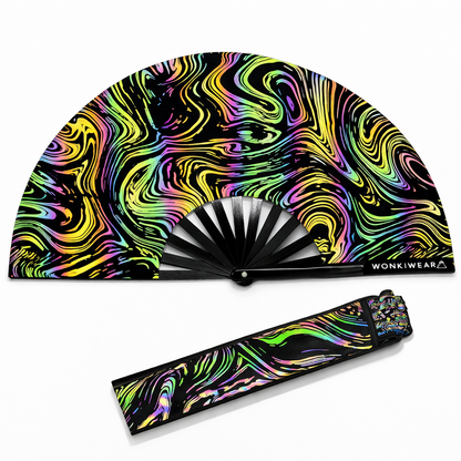 WonkiWear reflective swirl festival fan with matching wearable holster bundle