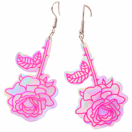 Rose earrings UK iridescent floral statement earrings pink acrylic