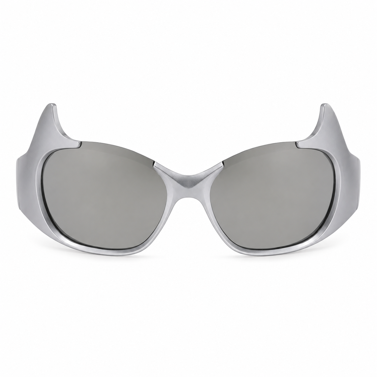 Silver futuristic animal instinct rave sunglasses angled view