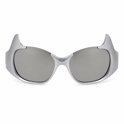 Silver futuristic animal instinct rave sunglasses angled view