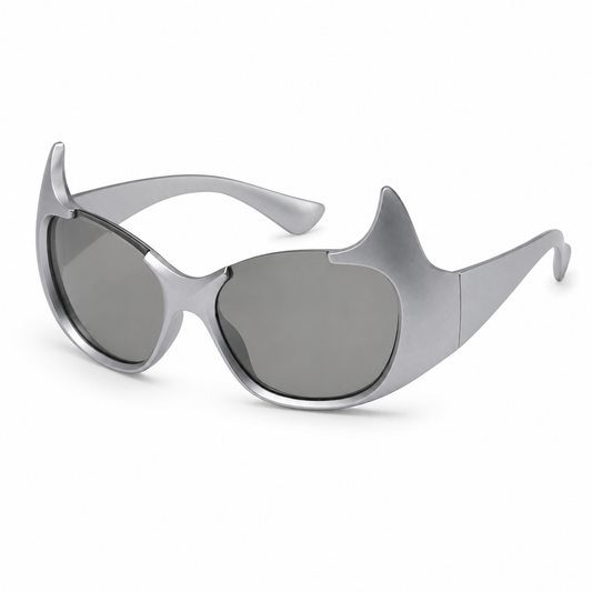 Silver futuristic animal instinct sunglasses front view